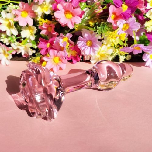 glass pink rose dildo